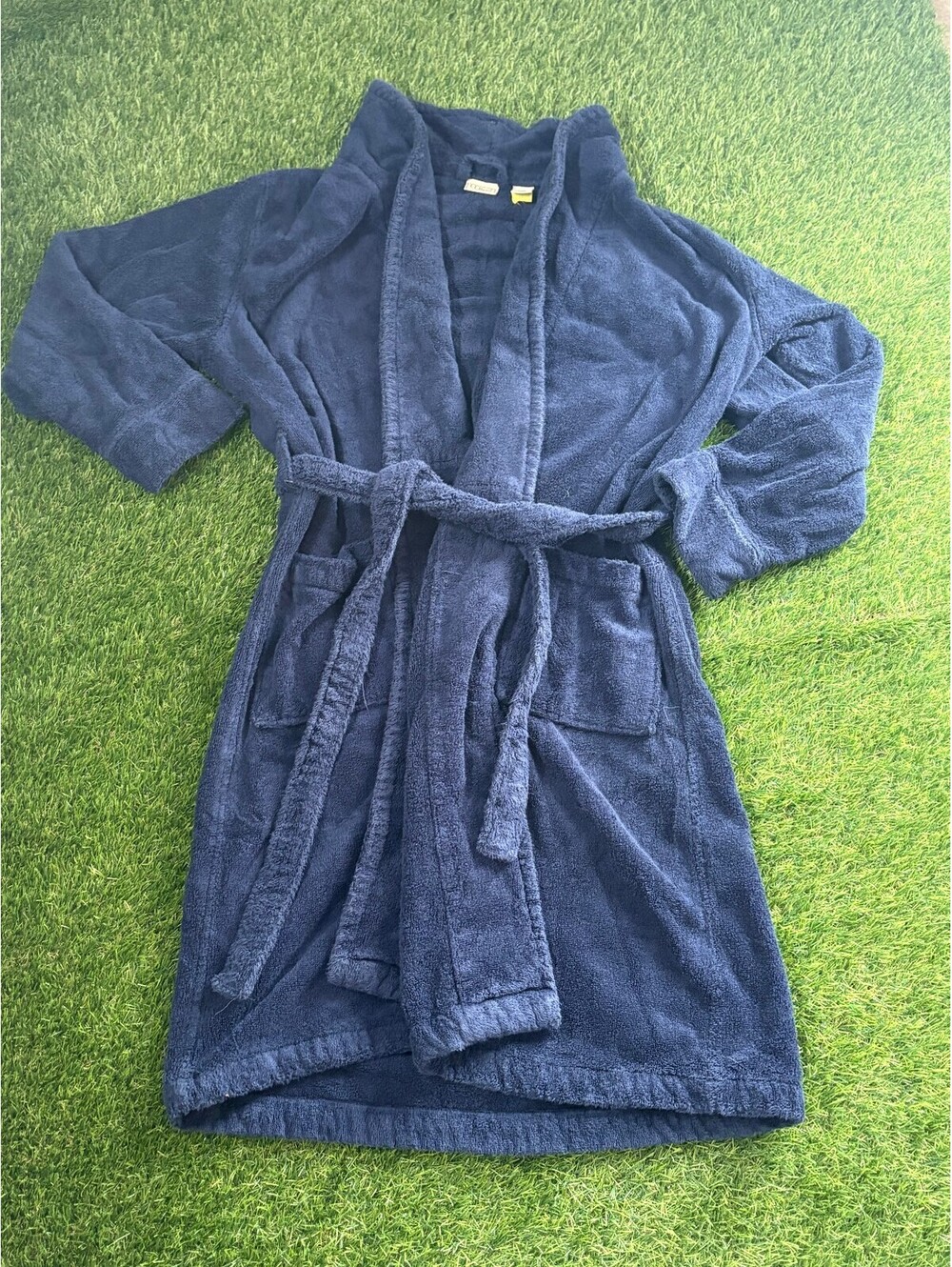 L.L.Bean 100% Cotton Navy Blue Bathrobe, Women's L